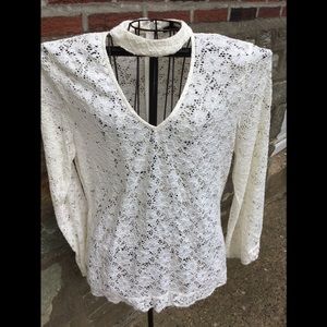 Off White Lace Choker Neck Top